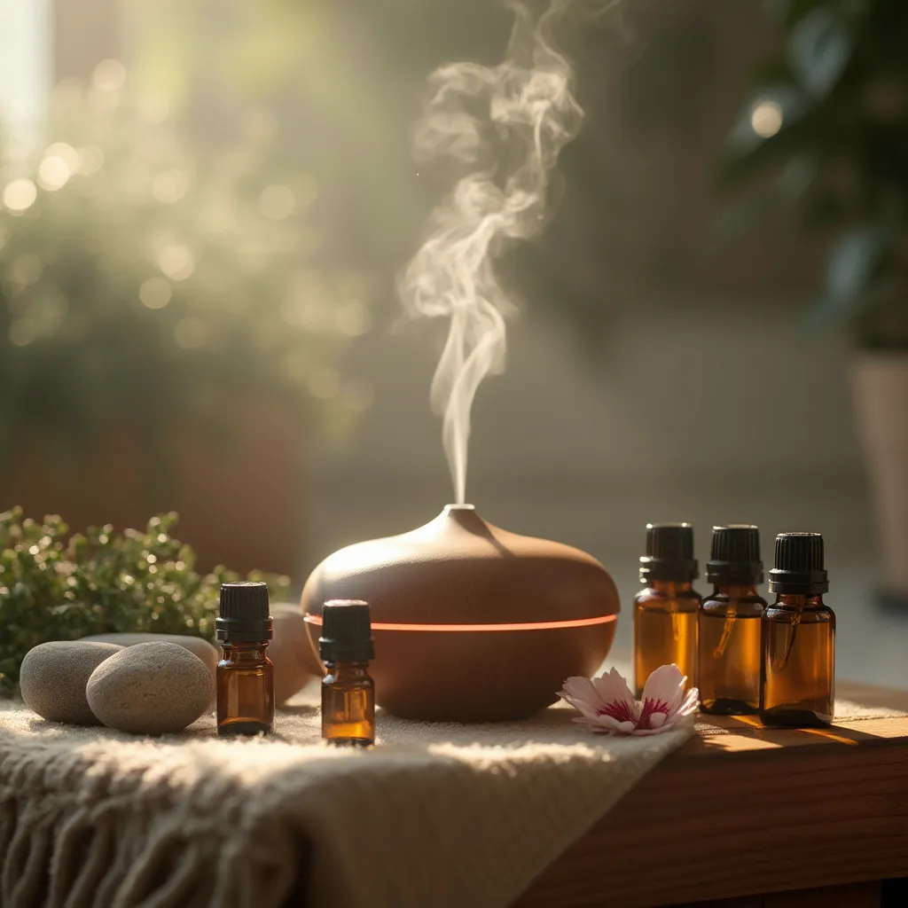 Aromaterapeutická seance s difuzérem a esenciálními oleji